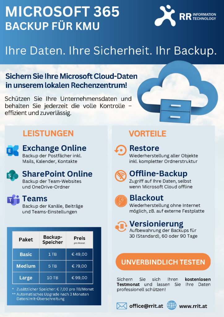 Microsoft 365 Backup für KMU – RR IT Flyer